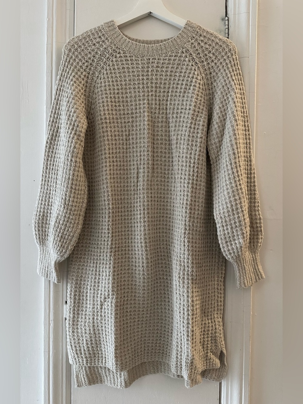 UpWest waffle Knit Sweater Dress in Light Beige S